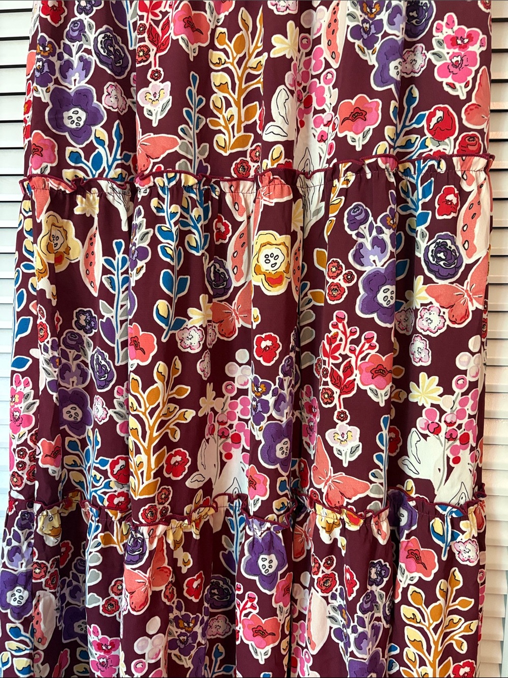 Tiered Floral Midi Skirt in Burgundy - Picture 3 of 8
